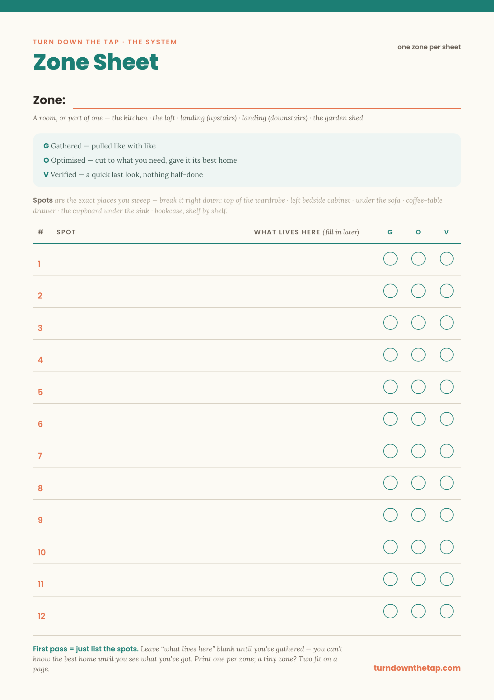 Preview of a Turn Down the Tap Zone Sheet